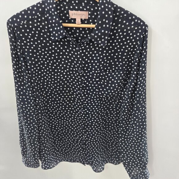 Philosophy Black White Polka Dot Long Sleeved Sheer Blouse Large - Picture 1 of 11